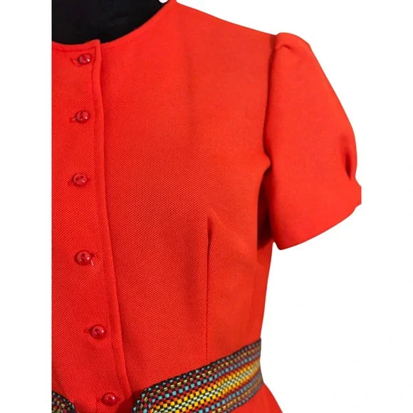 Vintage 60s Teena‎ Paige Red Dress Button Down Mini Shift Dress Short Sleeve - Picture 9 of 16